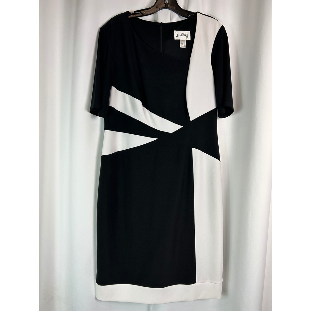 Joseph Ribkoff Black White Colorblock Geometric Sheath Dress Mod Chic 16